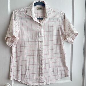 L.L. Bean Men's White and Red Grid Shirt